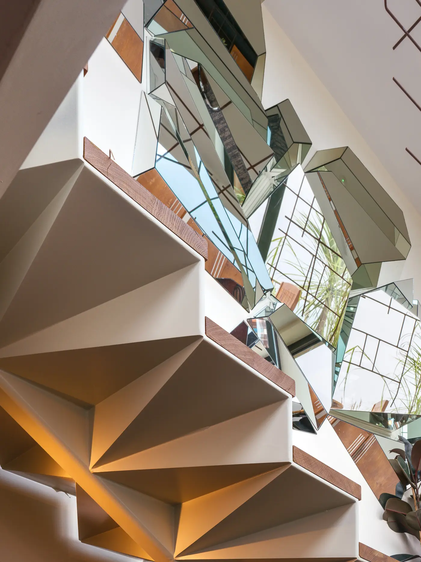 Feature Staircase, Stair Design, Origami, Mirrors